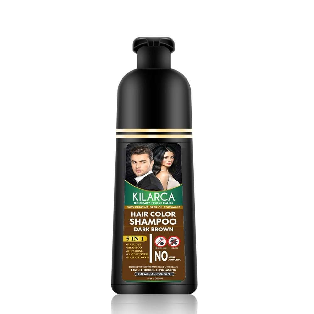 brown1 Kilarca 5 in 1 Dark Brown Hair Color Shampoo 400 ML - Image 7