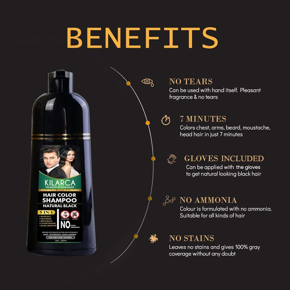 feature Kilarca 5 in 1 Black Hair Color Shampoo 400 ML - Image 4