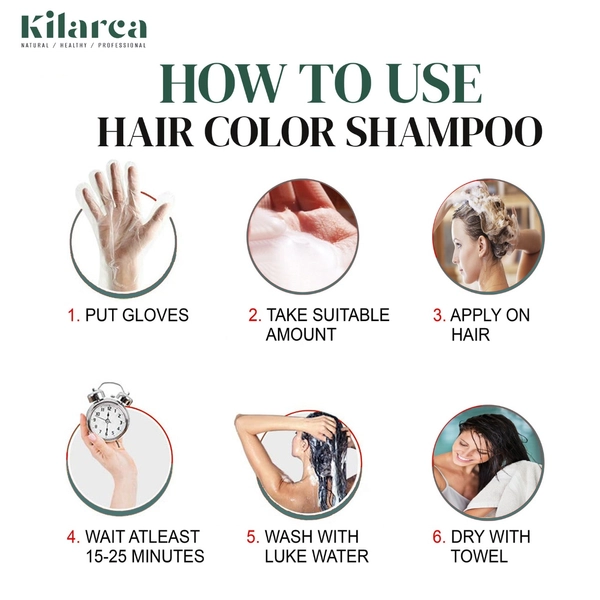 how to use Kilarca 5 in 1 Dark Brown Hair Color Shampoo 200 ML - Image 2